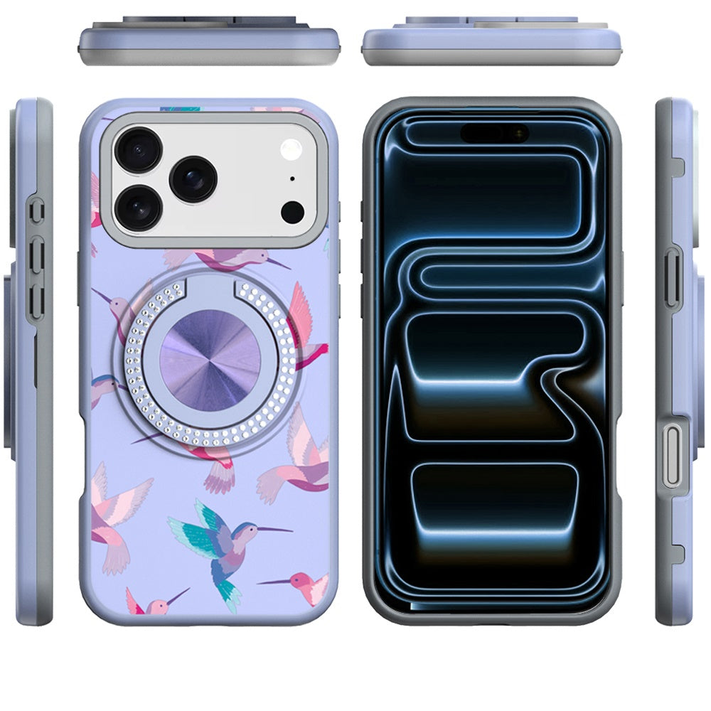 Phone Case for Apple iPhone 18 Pro Max Magnetic Ring Stand Matte Metal Hybrid Car Mount Friendly Shockproof Rotational Grip Diamond Design Pattern Cover