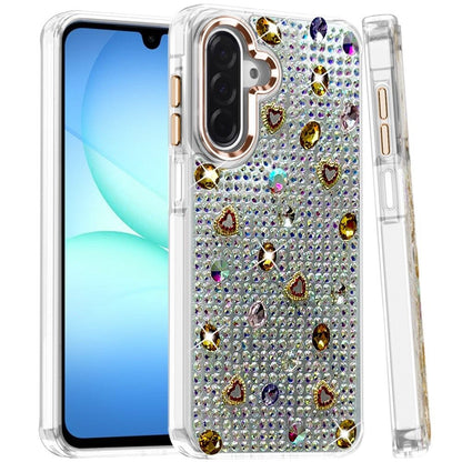 Phone Case for Galaxy A17 5G Chrome Fashion Hybrid Bling Diamond Heart Rhinestone Decorative Stones Sparkling Embellished Design Cover