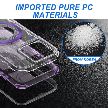 For Apple iPhone 17E /16E Magnetic Circle Compatible with Magsafe, Hybrid Chrome 3in1 Transparent Shockproof TPU Bumper Case Cover Purple