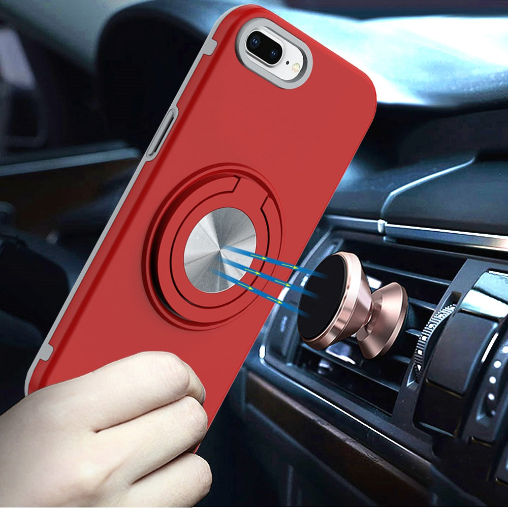 For Apple iPhone 8 Plus /7 Plus Metal Matte Hybrid with Invisible Rotational Ring Stand, Car Mount Friendly, Military Grade Slim Fit Sturdy Case Cover