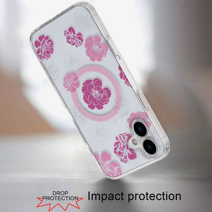 For Apple iPhone 17 Pro Stylish Pattern Fashion IMD Printed Design TPU Double Layer Slim Shockproof with Magnetic Back Case Cover Hot Pink Flower