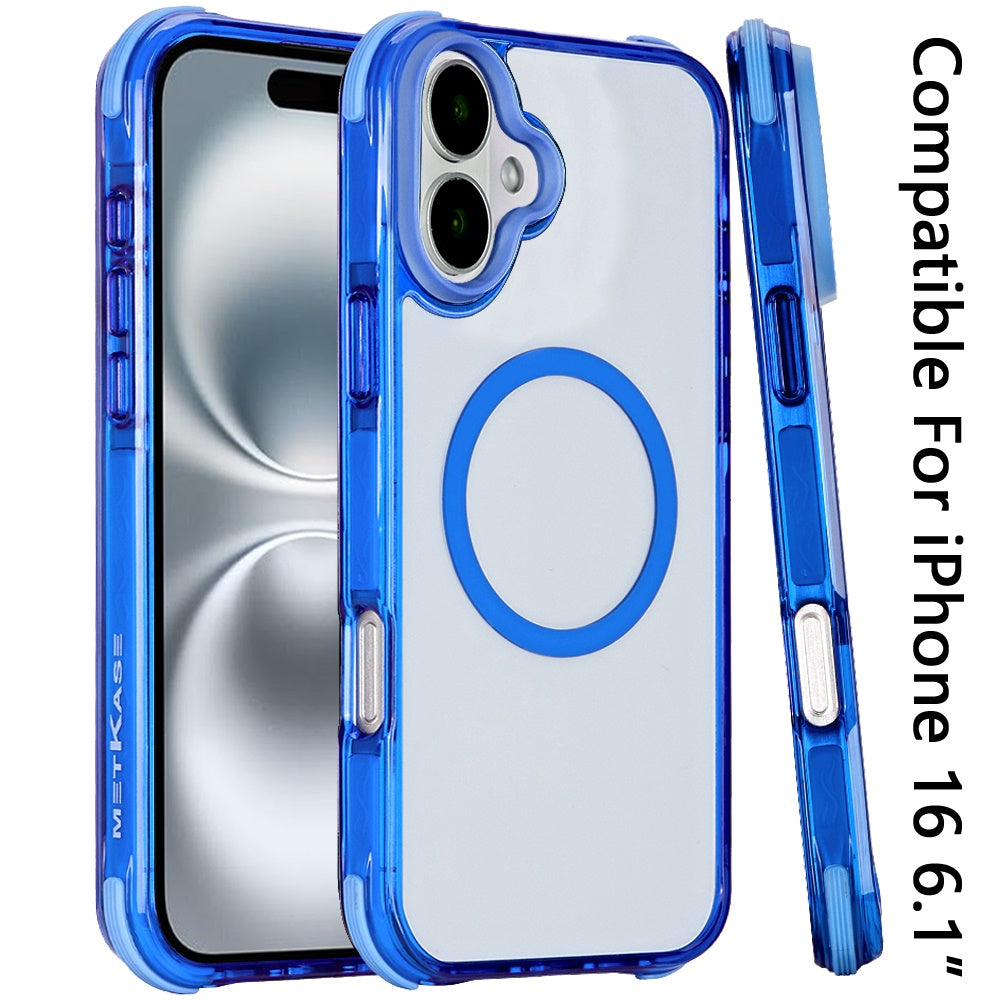 For iPhone 16 (6.1") 3in1 Two Tone Magnetic Hybrid Drop Proof Shockproof Protection Durable Design Secure Grip Multi Layer Protection Compatible Design Case Cover Dark Blue Two Tone