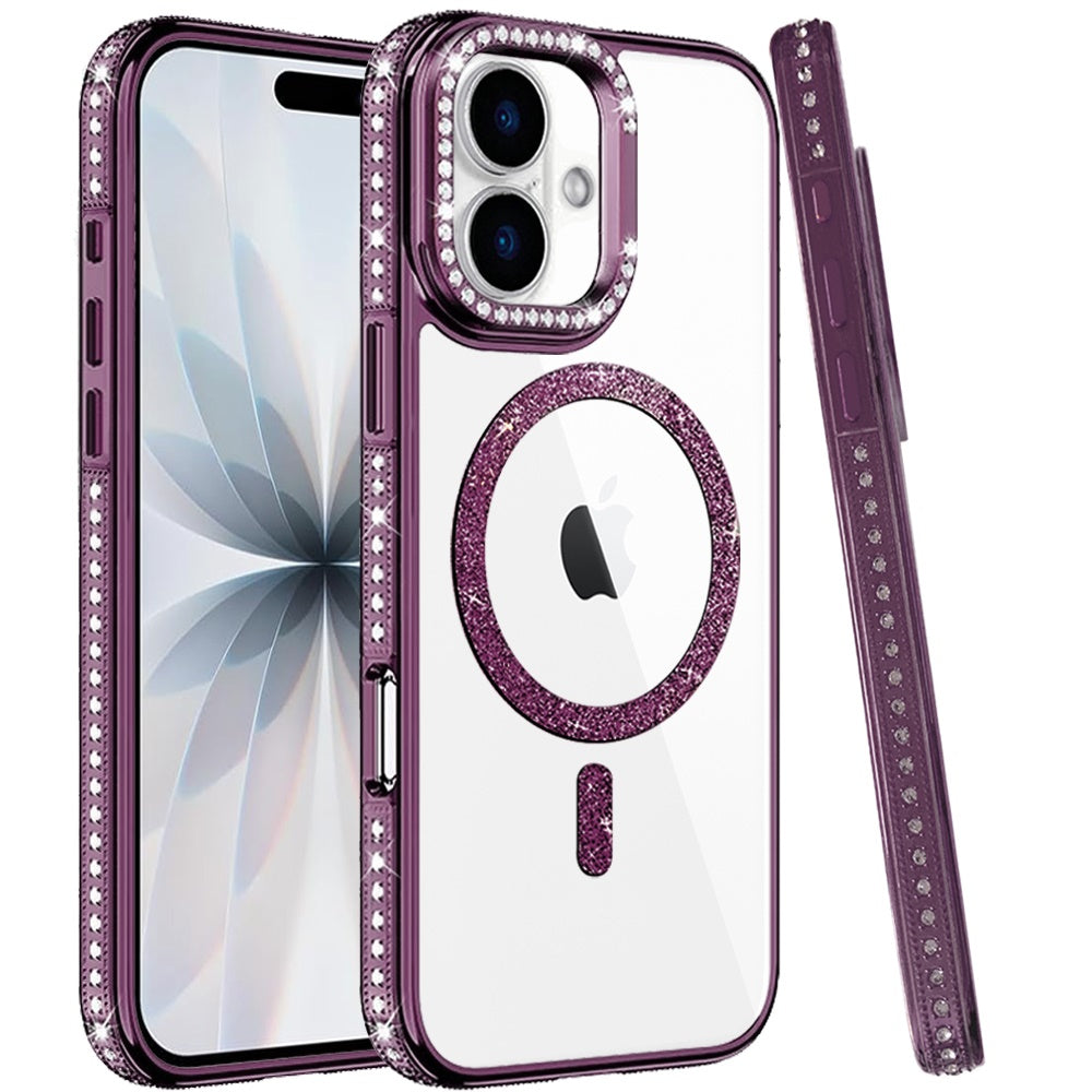 Phone Case for Apple iPhone 17 Luxury Diamond Bling Edged Magnetic Glitter Shockproof Hybrid with Camera Kickstand Durable Grip Cover