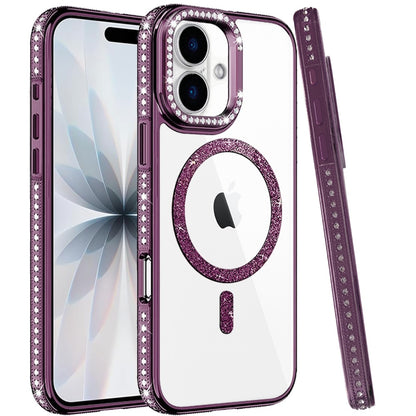 Phone Case for Apple iPhone 17 Luxury Diamond Bling Edged Magnetic Glitter Shockproof Hybrid with Camera Kickstand Durable Grip Cover