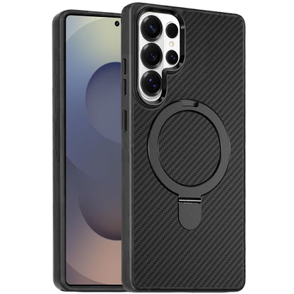 For Samsung Galaxy S26 Ultra Hybrid Carbon Fiber Design with MagSafe Compatible [Magnetic Circle], Ring Stand Shockproof Slim TPU Case Cover