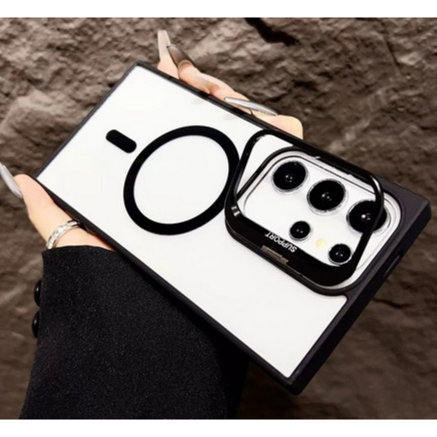 Phone Case Cover for Samsung Galaxy S26 Clear Back Hybrid with MagSafe Compatible Metal Camera Stand Colorful Bumper Frame Shockproof Cover Black