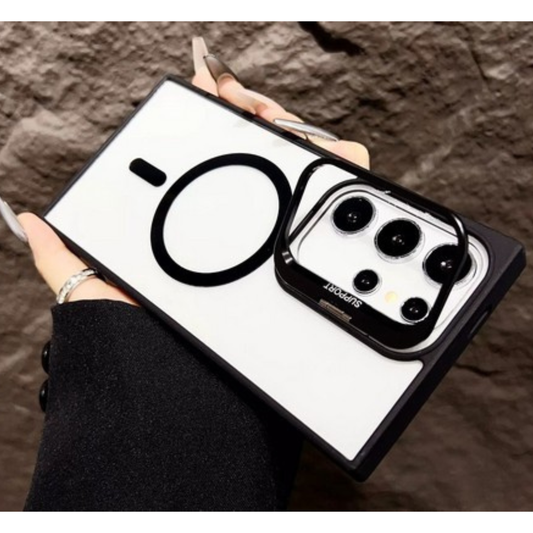 Phone Case Cover for Samsung Galaxy S26 Clear Back Hybrid with MagSafe Compatible Metal Camera Stand Colorful Bumper Frame Shockproof Cover Black