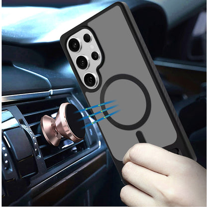 Phone Case for Galaxy S24 Ultra Matte Magnetic Metal Kickstand Shockproof Grip Anti Slip Durable Protective Heavy Duty Hybrid Cover