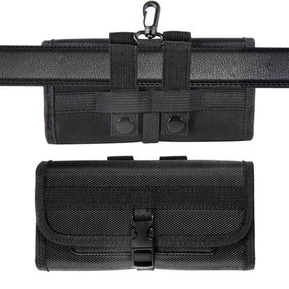 For Apple iPhone 16 Pro (6.3") Universal Pouch Case Horizontal Phone Holster Nylon Cover with Front Buckle, Belt Clip Loop & Hook Carabiner Large [Black]