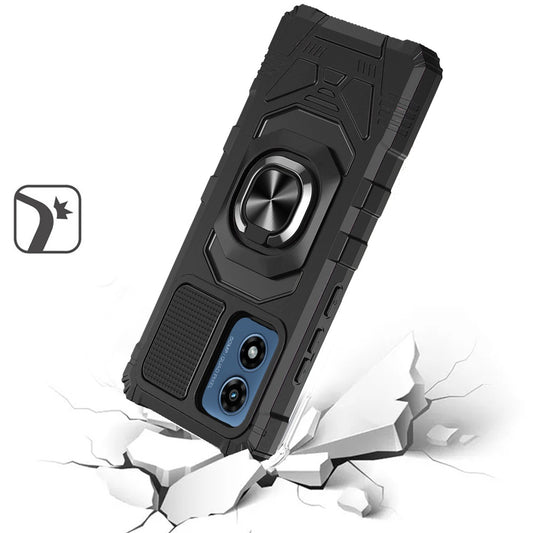 Phone Case for Motorola Moto G Play 4G LTE (2024) Rugged Hybrid Dual Layer Magnetic Ring Stand Armor Shock Absorbing Heavy Duty TPU Reinforced Bumper Cover