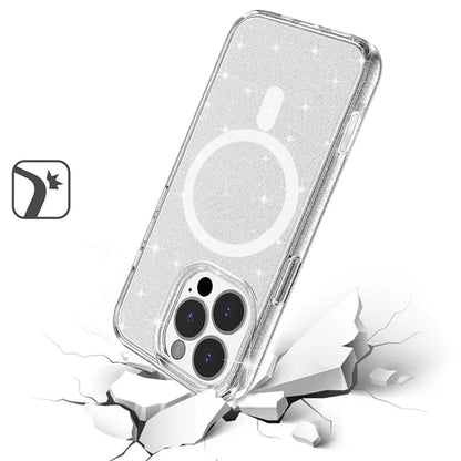 For Apple iPhone 16 Pro MagSafe Compatible Glitter Sparkle Bling Hybrid Case with Magnetic Circle, Slim TPU & Hard PC Frame Case Cover Smoke