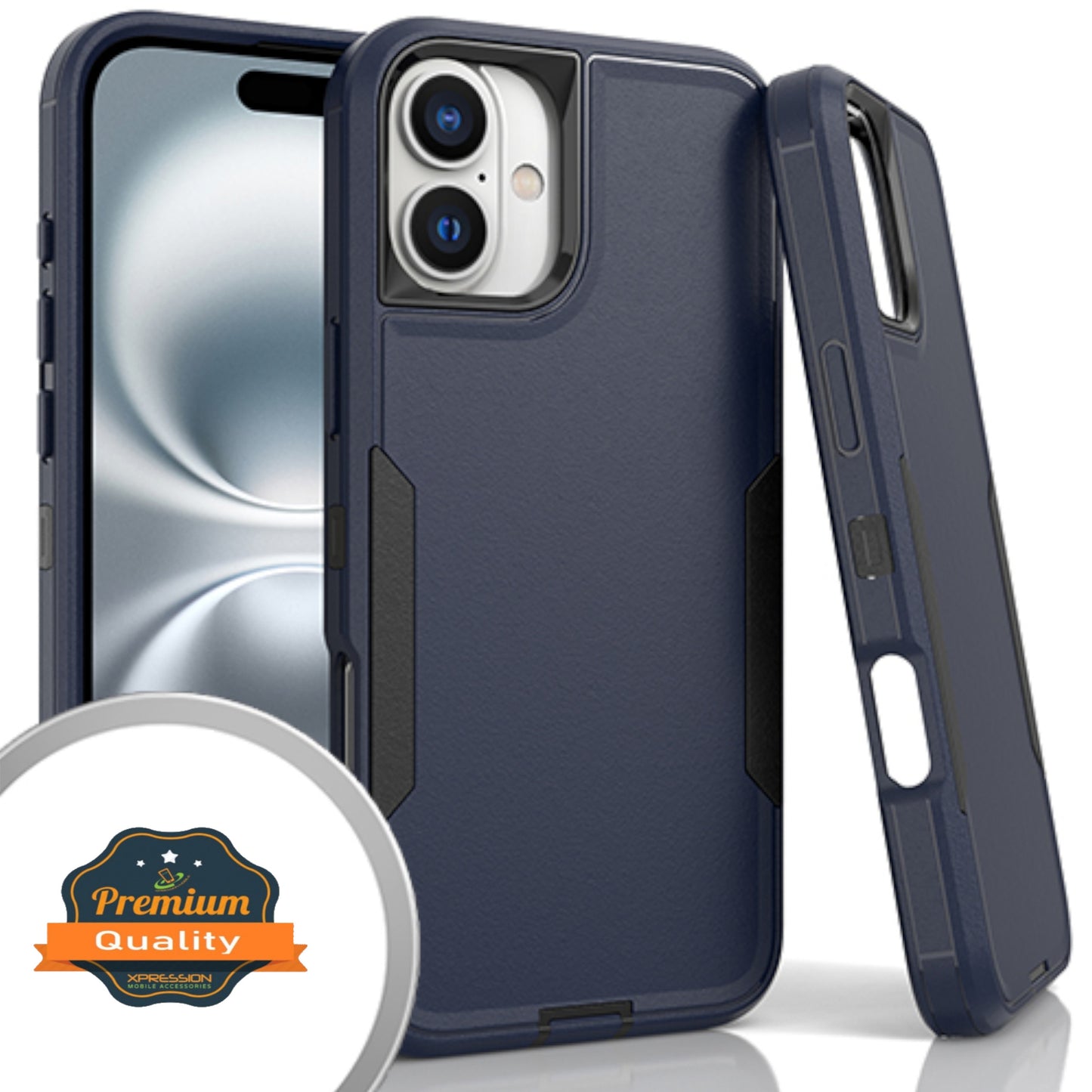 For Apple iPhone 16 Pro (6.3") Tough Hybrid Shockproof Silicone Rubber TPU + Hard PC Heavy Duty Three Layer Armor Protection Case Cover