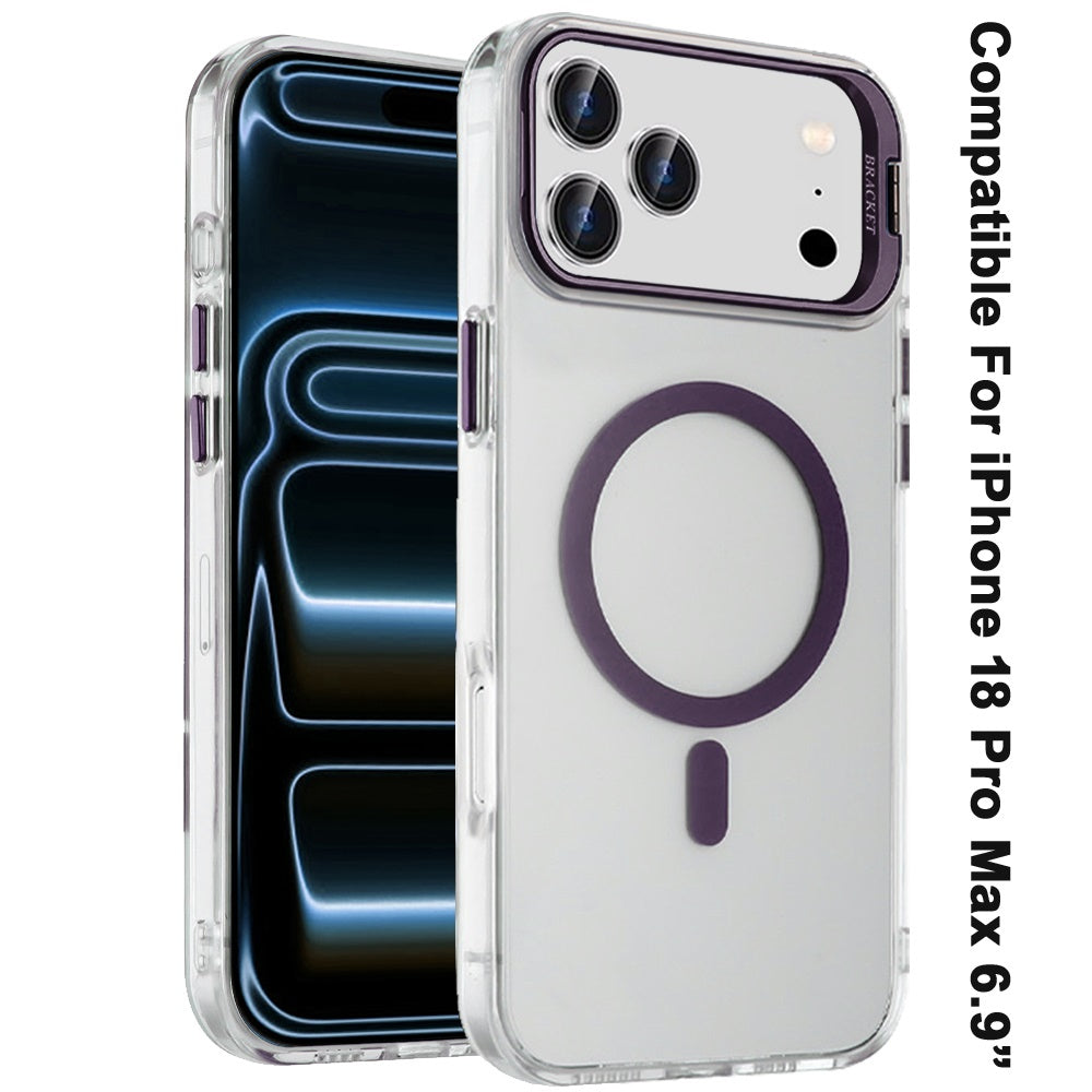 Phone Case for Apple iPhone 18 Pro Max Clear Metallic Camera Stand Magnetic Hybrid TPU Shockproof Grip Camera Protection Kickstand Durable Armor Cover