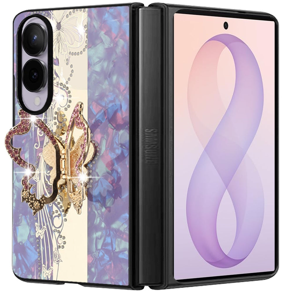Phone Case for Samsung Galaxy Z Fold 8 Diamond 3D Fashion Floral Glitter Engraved Luxury Bling Hybrid Shockproof Chrome Edge Protective Grip Cover