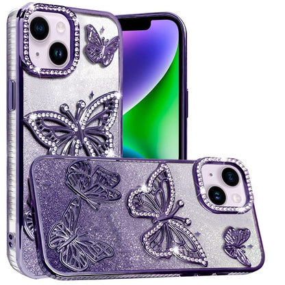 Phone Case for Apple iPhone 14 Butterfly Freedom Shimmer Glitter Thick TPU Shockproof Anti Slip Durable Protective Design Cover