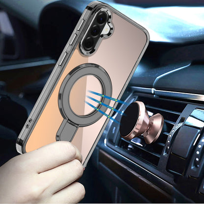 For Samsung Galaxy A37 Chrome Hybrid with Rotating Magnetic Circle Ring Stand, Slim Shockproof Hybrid Case Cover