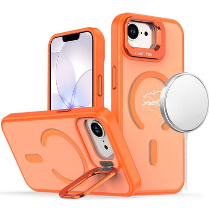 For iPhone 15 Plus (6.7") MagSafe Compatible Matte Metallic Stand TPU Hybrid Drop Protection Camera Kickstand Case Cover Cosmic Orange