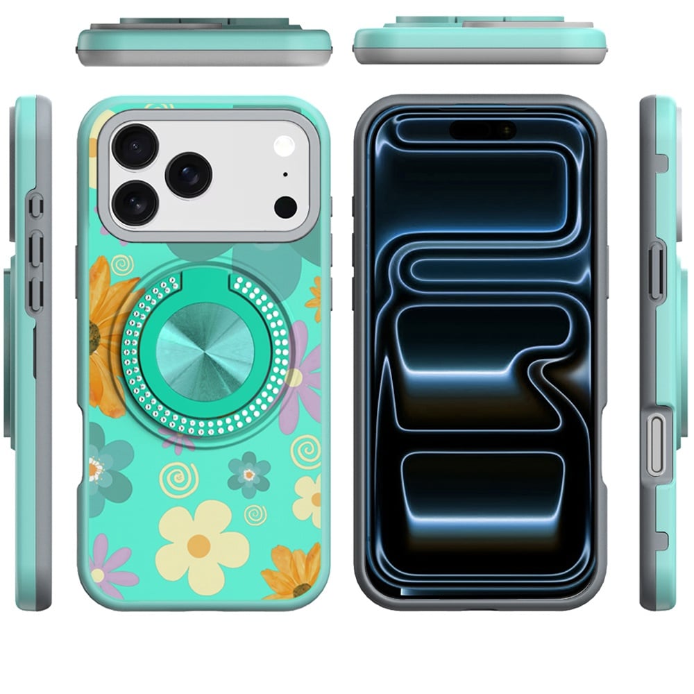 Phone Case for Apple iPhone 18 Pro Max Magnetic Ring Stand Matte Metal Hybrid Car Mount Friendly Shockproof Rotational Grip Diamond Design Pattern Cover