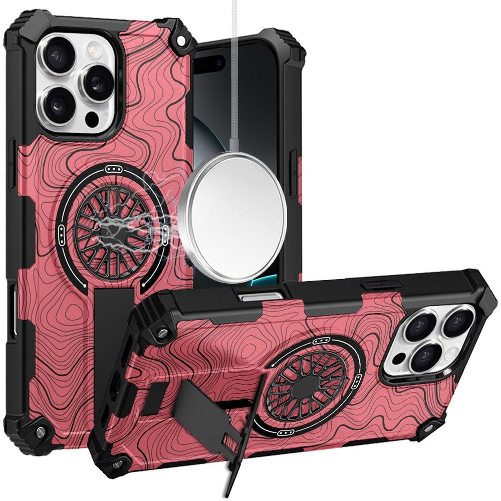 For iPhone 16 Pro Max (6.9") Texture Design Stylish Invisible Kickstand Case, MagSafe Compatible Hybrid Shockproof Cover, Car Mount Friendly Protector