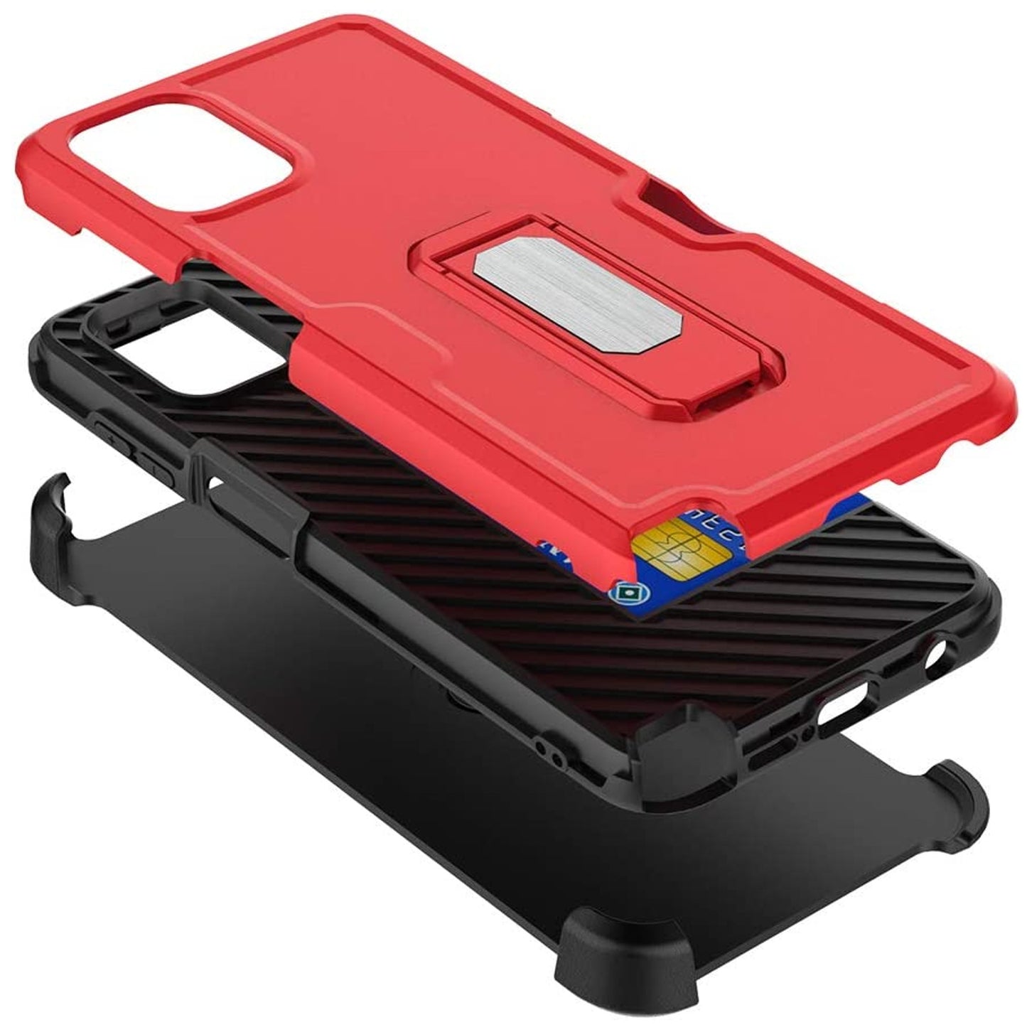 Phone Case Cover for Motorola Moto G Stylus 5G 2026 Hybrid Wallet Case with Invisible ID Card Slot, Kickstand, Holster Belt Clip, Heavy-Duty Protection Cover Red
