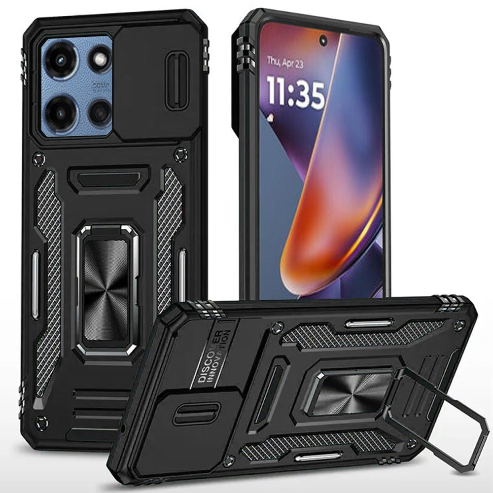 For Motorola Moto G Play 5G 2026 Tough Hybrid Case with Movable Camera Window & Metal Ring Stand Shockproof Case Cover Cosmic Orange