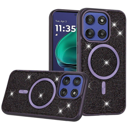 For Motorola Moto G 5G 2025 Sparkly Diamond Bling Case Rhinestone Skin Hybrid with Magnetic Circle, MagSafe Compatible Case Cover