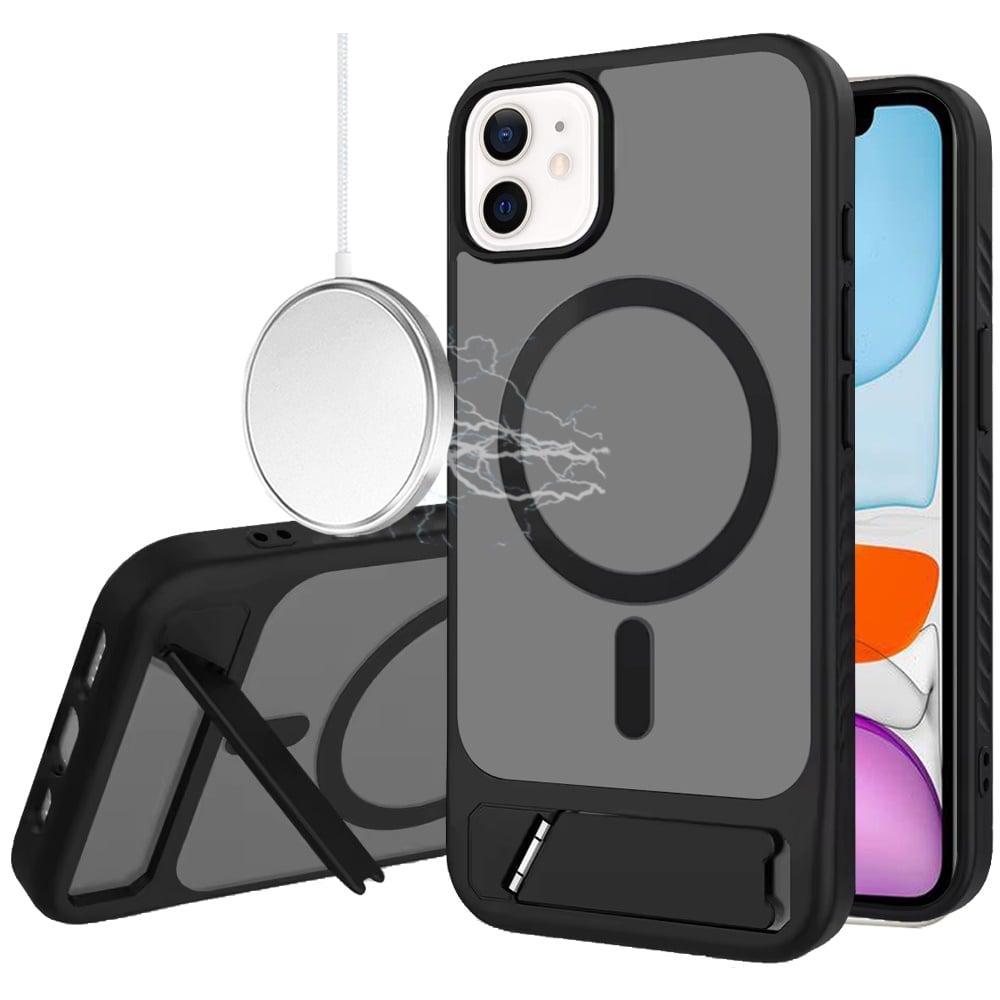 Phone Case for Apple iPhone 11 Matte Magnetic Metal Kickstand Shockproof Grip Anti Slip Durable Protective Heavy Duty Hybrid Cover