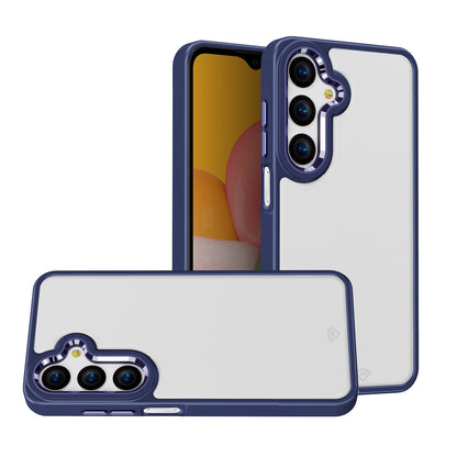 For Samsung Galaxy A36 Ultimate Heavy-Duty Shockproof Matte Acrylic Polished, Metal Buttons, Hybrid Bumper Thick Frame Case Cover Blue