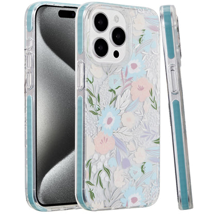 For Apple iPhone 16 Plus (6.7") Floral Pattern Design Cute Clear Hybrid Compatible with Magsafe Double Layer Soft TPU Hard PC Case Cover