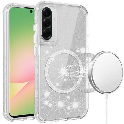For Samsung Galaxy A57 Magnetic Circle Compatible with Magsafe, Bling Glitter Sparkle 3-in-1 Hybrid Shockproof TPU Bumper Case Cover