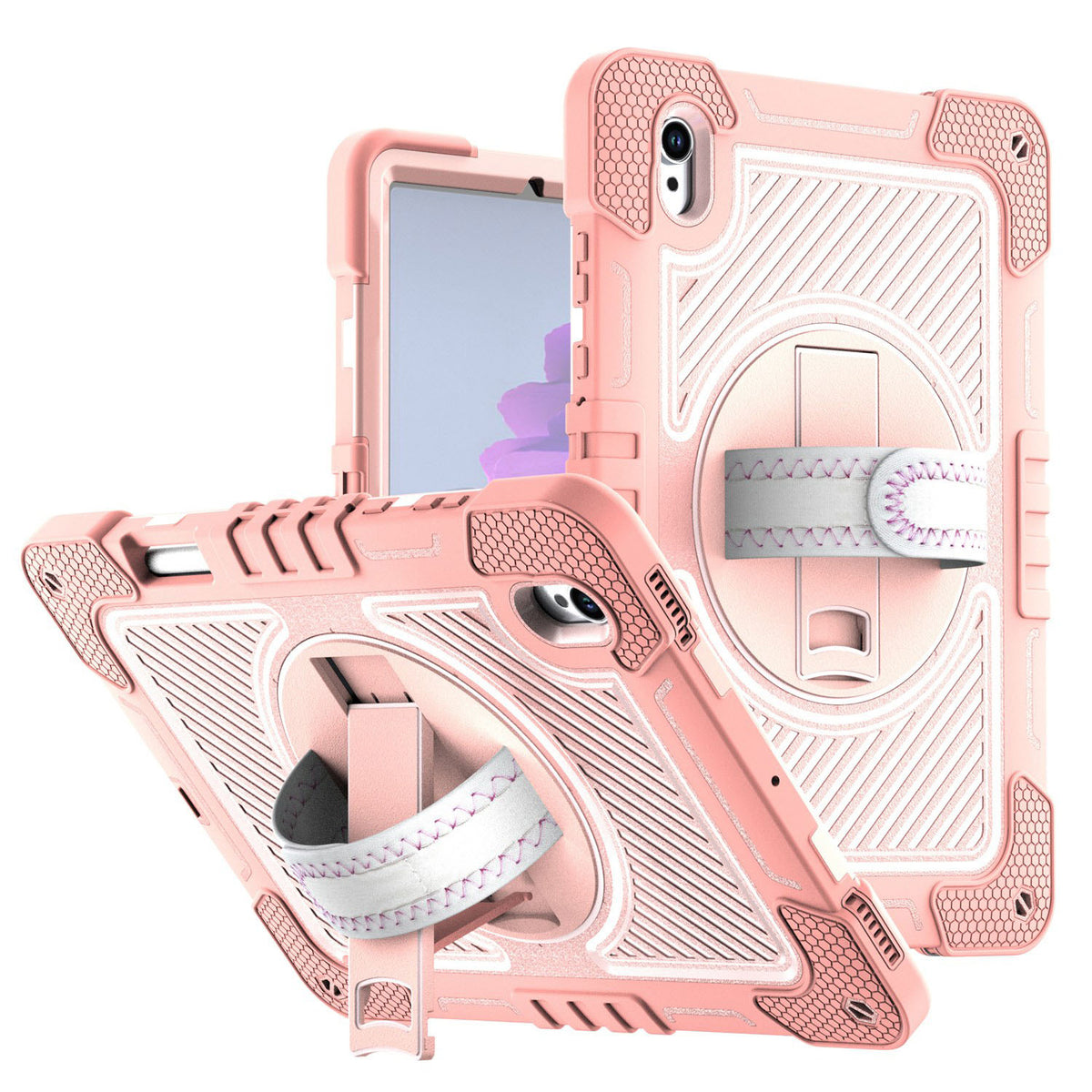 Tablet Case for Samsung Galaxy Tab S11 Multi Functional 3in1 Kickstand Hand Strap Shoulder Strap Pencil Holder Heavy Duty Shock Absorbing Rugged TPU Cover Pink