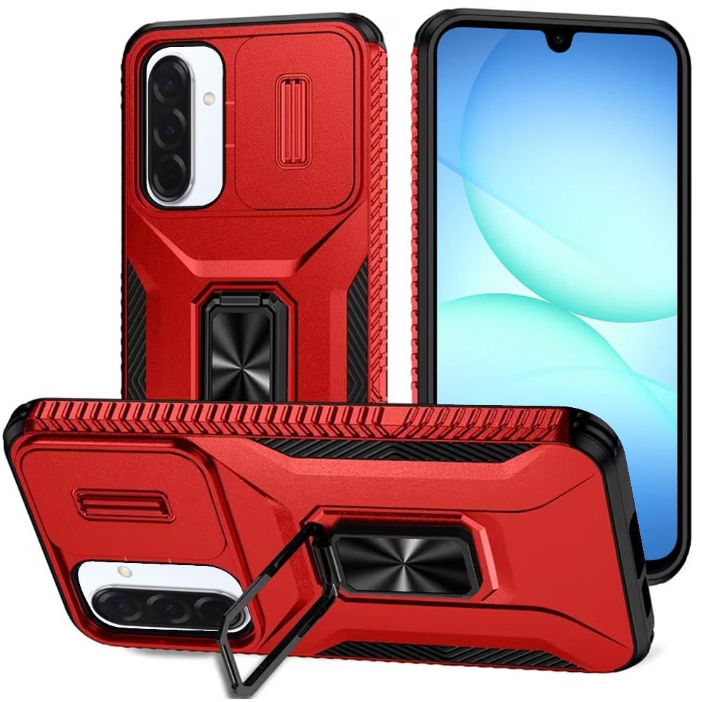 Phone Case for Galaxy A17 5G Magnetic Ring Stand Camera Protection Shockproof Heavy Duty Kickstand Rugged Grip Anti Scratch Hybrid Cover Red