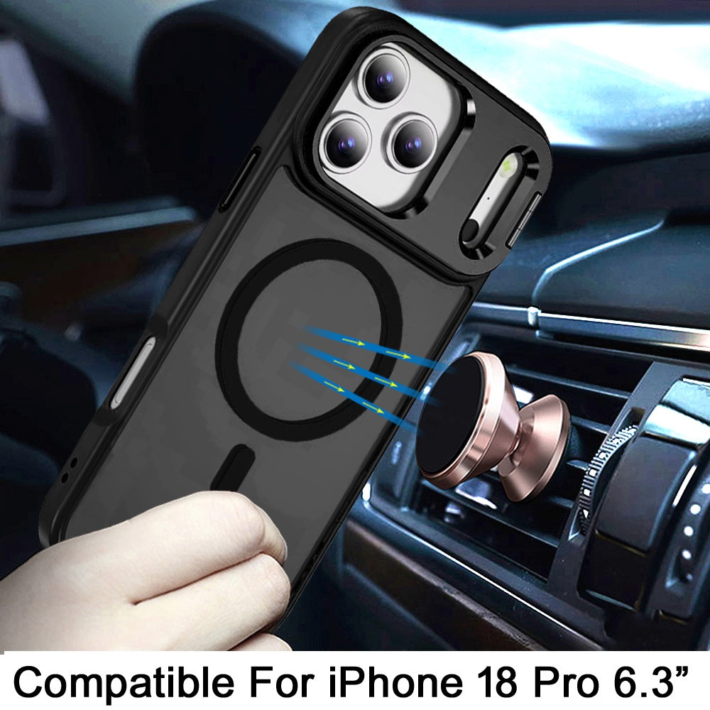 Phone Case for Apple iPhone 18 Pro Metallic Magnetic Camera Stand Shockproof Hybrid Grip Camera Lens Protection Kickstand Rugged Durable Armor Cover