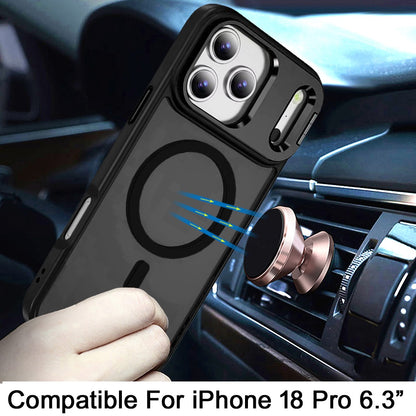 Phone Case for Apple iPhone 18 Pro Metallic Magnetic Camera Stand Shockproof Hybrid Grip Camera Lens Protection Kickstand Rugged Durable Armor Cover