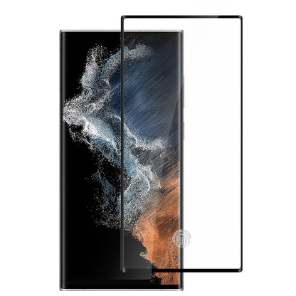 For Samsung Galaxy S22 Ultra Tempered Glass Screen Protector with Fingerprint Unlocking 3D Curved Edge Full Glue & Full Coverage Protector Black