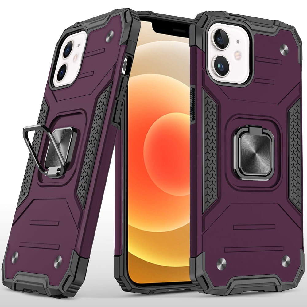 Phone Case for Apple iPhone 12 /12 Pro Magnetic Car Mount Hybrid Ring Stand Shockproof Rugged Grip Armor Heavy Duty Protective TPU Durable Cover Purple