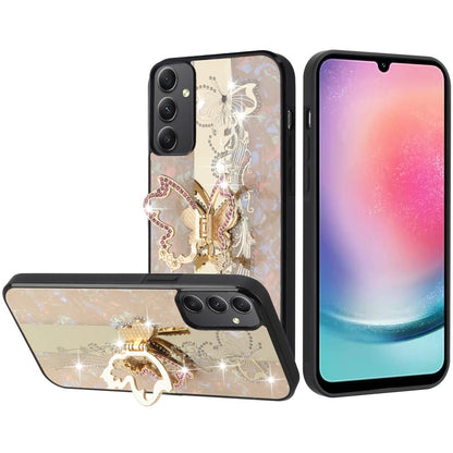 For Samsung Galaxy A37 Diamonds 3D Butterfly Bling Sparkly Glitter Ornaments Engraving Hybrid with Stand Fashion Case Cover