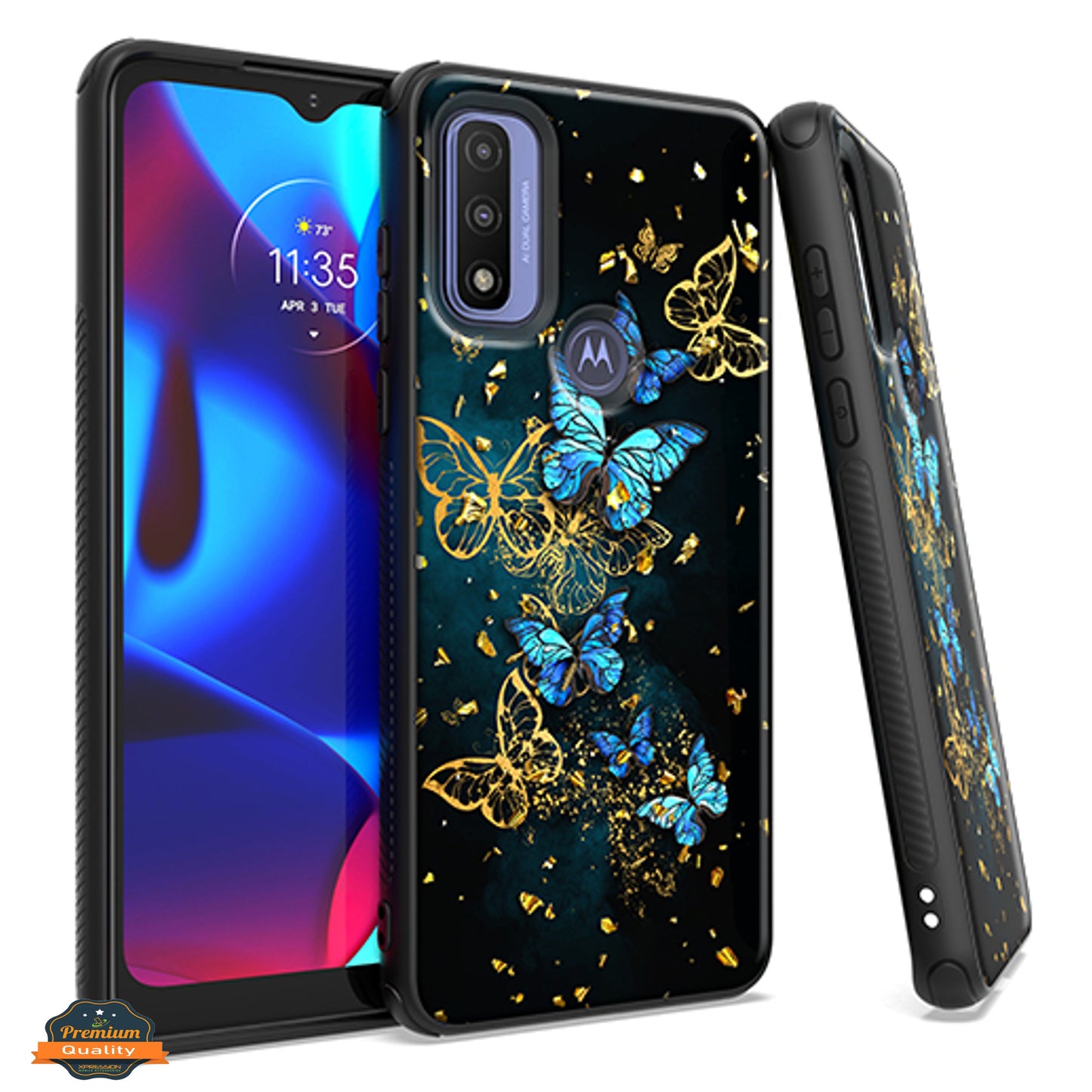 For Apple iPhone 15 Pro (6.1") Marble Fashion Stylish Flake Glitter Bling Hybrid Glossy TPU Rubber Hard PC Protection Butterfly Phone Case Cover