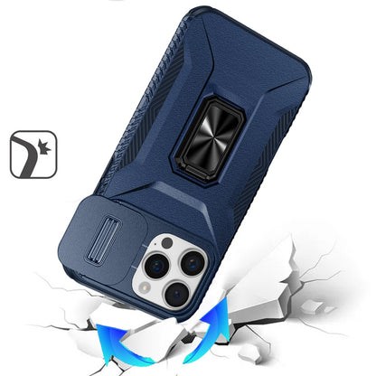 For Apple iPhone 13 Pro Max Case, Camera Cover with Magnetic Rotation Ring Stand, Military Grade Hybrid Hard TPU Shockproof Case Cover Blue
