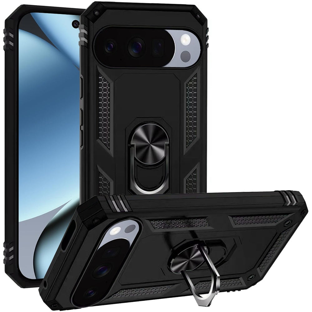 Phone Case for Google Pixel 11 Pro XL Rotatable Ring Stand Shockproof Hybrid Armor Anti Slip Heavy Duty Fit Magnetic Car Mount Durable Grip Cover