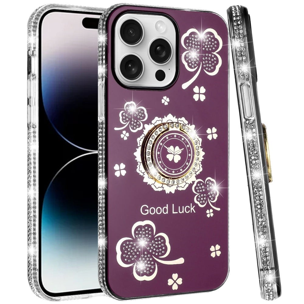 Phone Case for Apple iPhone 14 Pro Max Glitter Diamond Ring Stand Sparkle Rhinestone Edge AntiSlip Kickstand Luxury Fashion Bumper Shockproof Cover Red