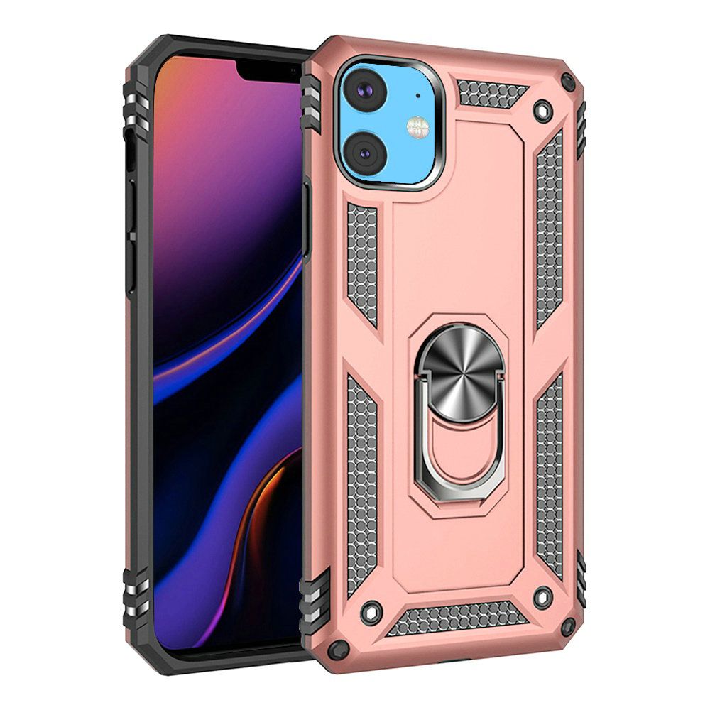 For Apple iPhone 11 Hybrid Shockproof Durable 360 Degree Rotatable Ring Stand Holder Kickstand Fit Magnetic Car Mount Case Cover Rose Gold