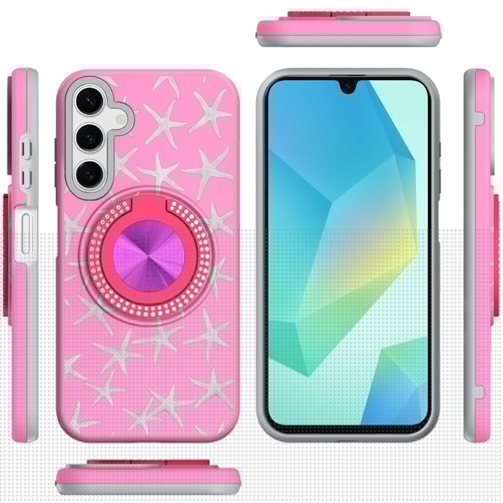 For Samsung Galaxy A16 5G Pattern Design Hybrid with Invisible Ring Stand & Magnetic Back, Shockproof Protective Grip Case Cover