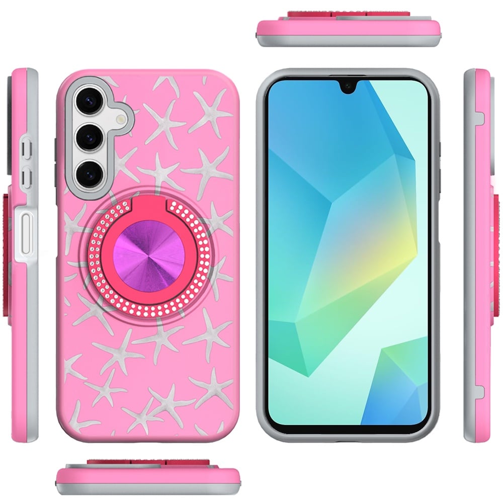 For Samsung Galaxy A16 5G Pattern Design Hybrid with Invisible Ring Stand & Magnetic Back, Shockproof Protective Grip Case Cover