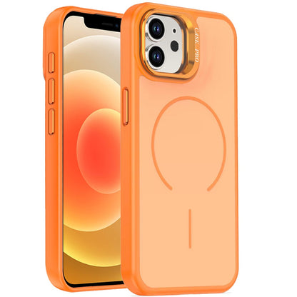 For iPhone 12 / iPhone 12 Pro (6.1") Magnetic Matte Metal Camera Stand Hybrid Drop Protection Durable Shockproof Slim Fit Design Case Cover Cosmic Orange