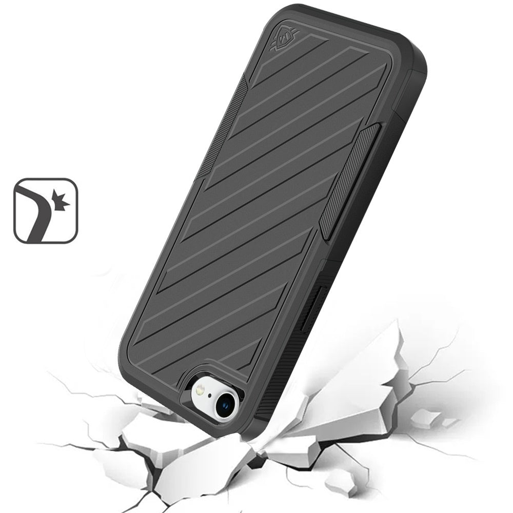 For Apple iPhone 17E /16E Hybrid lined shockproof dual layer Rugged 2in1 Hard PC & Silicone TPU Non Slip Textured Tough Armor Case Cover Black