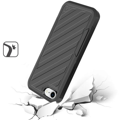 For Apple iPhone 17E /16E Hybrid lined shockproof dual layer Rugged 2in1 Hard PC & Silicone TPU Non Slip Textured Tough Armor Case Cover Black