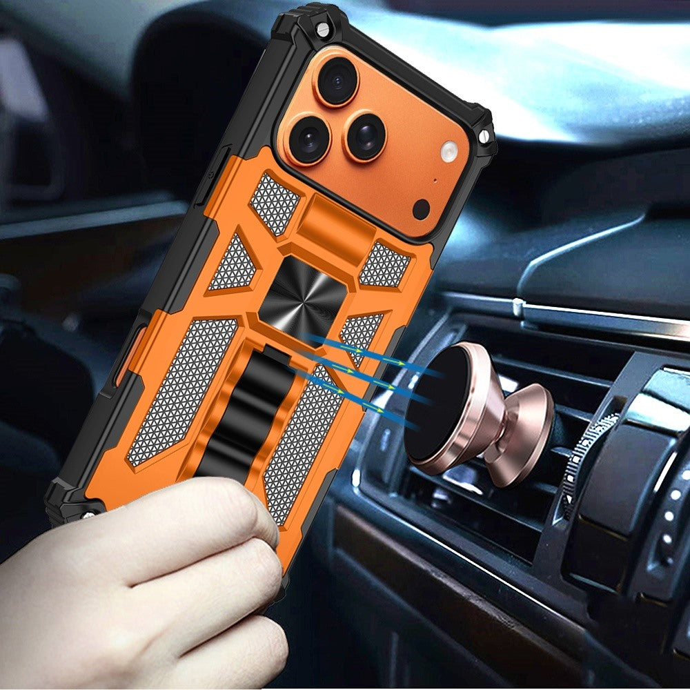 For Apple iPhone 17 Pro (6.3") Hybrid Shockproof [Military Grade] Rugged Protective with Magnetic Car Mount & Invisible Stand Case Cover Cosmic Orange