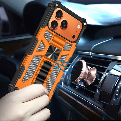Phone Case for Apple iPhone 17 Pro Max (6.9") Hiden Kickstand Shockproof Rugged Armor Grip Hybrid Heavy Duty Anti Slip Protective Durable Machine Style Cover Cosmic Orange