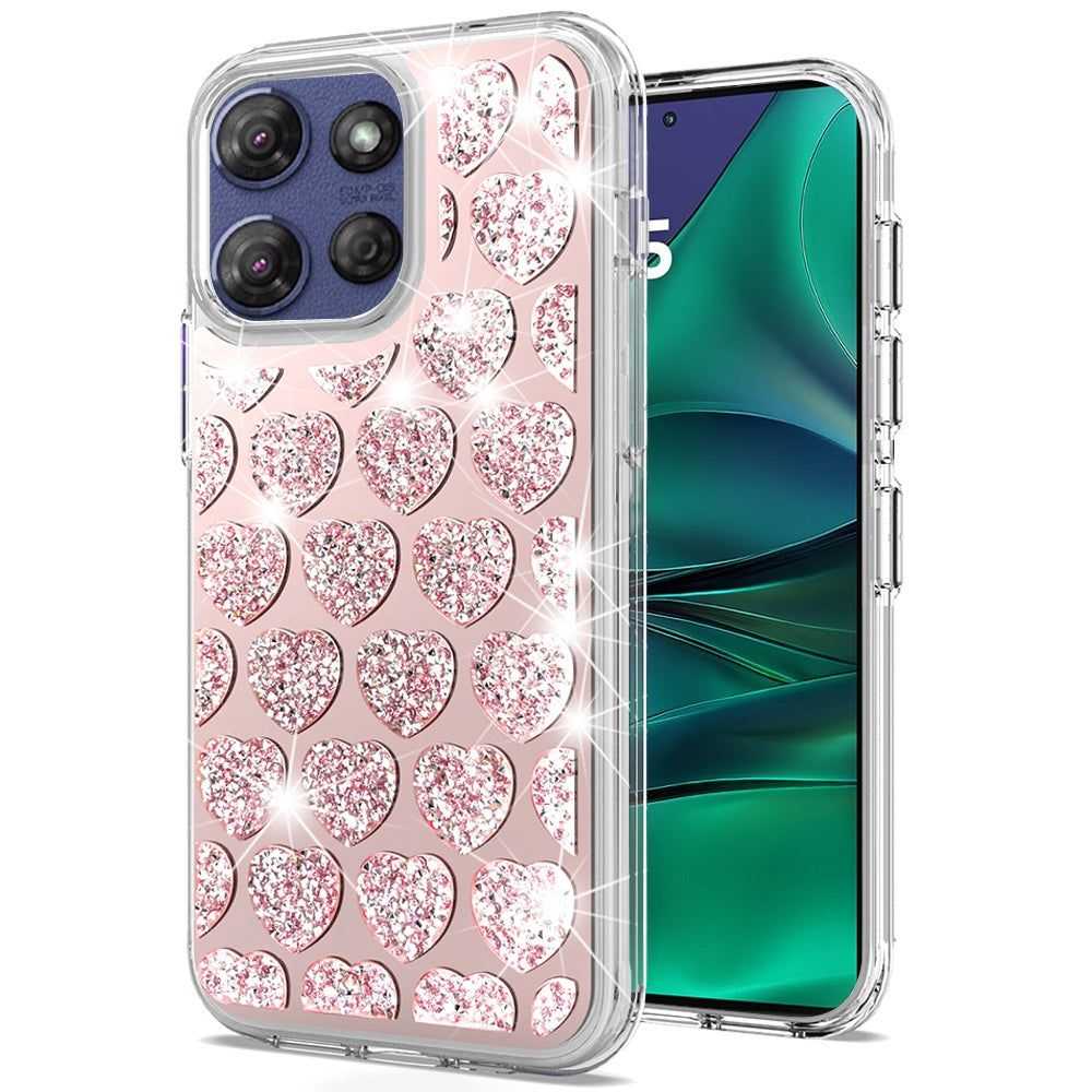 For Motorola Moto G Power 5G 2025 Sparkly 3D Design Diamond Shockproof Protective Bling Glitter Rhinestone Hybrid Skin PC & TPU Case Cover